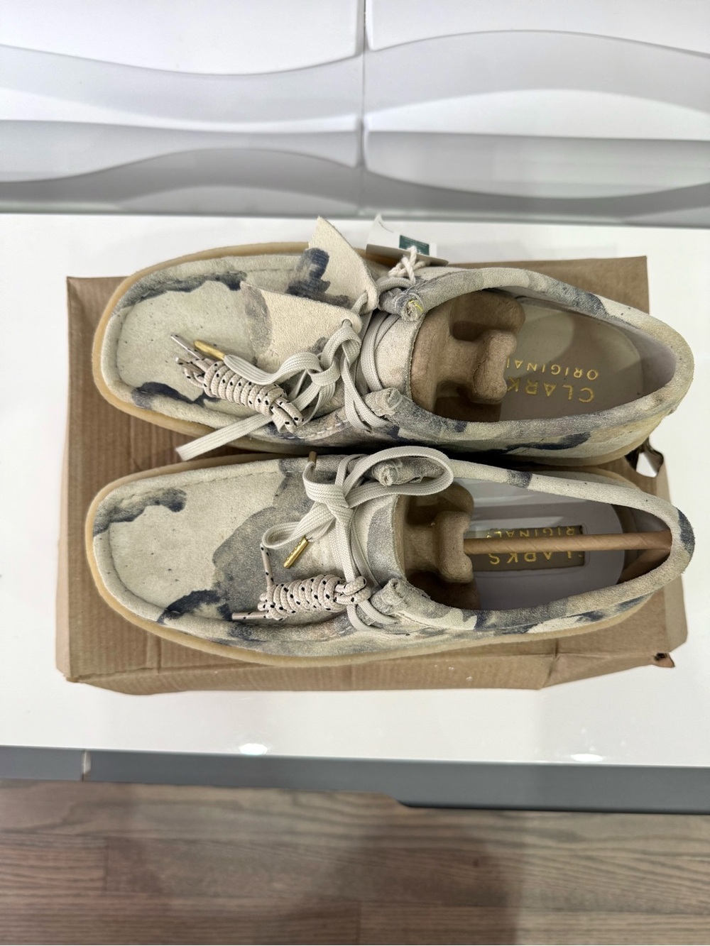 US Man 8 Clarks Blanc Originals Men's Wallabee Cup Off White Camo 26166081 Rare - Picture 5 of 8